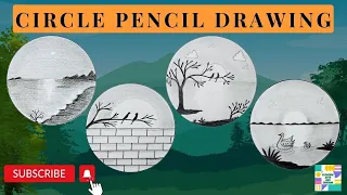 5 Easy Circle Pencil Drawing For Beginners l Step by Step Pencil Sketch For Beginner l Easy Scenery