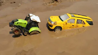 Fortuner Car Stuck in Mud Rescued By Mini Eicher Tractor 242 | Toys Video | Cs Toy