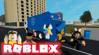 Working with a 3 guys crew, We drive a garbage truck to Pick up trash and we make a mess. Roblox