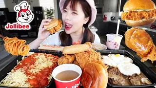 JOLLIBEE FILIPINO FAST FOOD MUKBANG 먹방 (Spicy Fried Chicken Sandwich, Burger Steak, Spaghetti, Pie)