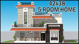 42x38 5 Room East Facing Villa Design With Vastu, 5 Room House Plan, Gopal Architecture