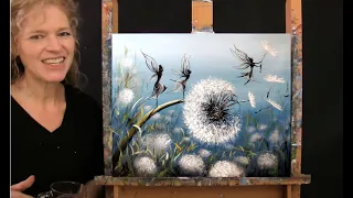 Learn How to Paint DANDELION FAIRY DANCE with Acrylic - Paint & Sip at Home - Step by Step Tutorial