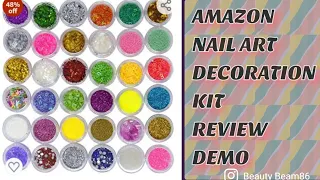 AMAZON NAIL ART DECORATION KIT 36 set | ABDENI 3D GLITTER | REVIEW | DEMO | NAIL GLITTERS SET Review