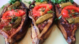 Stuffed eggplant in Turkish in the oven - Karnyaryk. Recipe from the Turkish grandmother. Karnıyarık