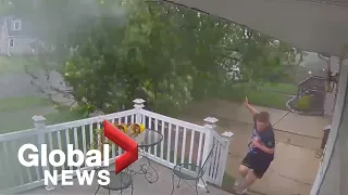 Young man narrowly escapes being hit by falling tree
