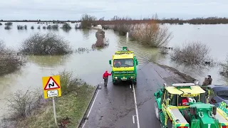 Watch as Articulated Mercedes lorry is recovered flooded road Norfolk