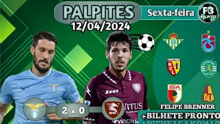 ⚠️ PALPITES DE FUTEBOL PARA HOJE (SEXTA-FEIRA) DIA 12-04-2024 + BILHETE PRONTO ✅⚽⚠️