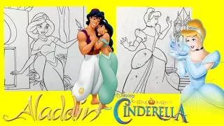 Coloring Pages Disney Princess Jasmine and Cinderella for kids how to color