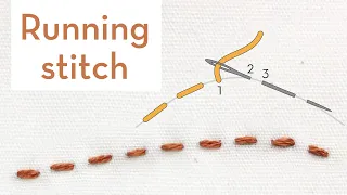 Running stitch - How to quick video tutorial - hand embroidery stitches for beginners