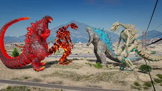 Shin Godzilla, Nuclear Skeleton Godzilla vs Team Atomic Godzilla - Best Battle Scene ( GTA V Mods )