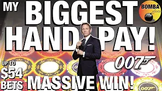 My BIGGEST JACKPOT! 🤑 on $54 HIGH LIMIT James Bond Casino Royale 007 Massive Handpay Slot Play Vegas