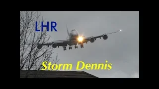 Storm Dennis - Crosswind Arrivals in Rain at Myrtle Avenue(15/02/20) LHR, Go-Arounds, 5+A380s..