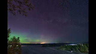 Северное сияние и млечный путь. Карелия (Лахденпохья)