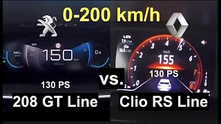 ACCELERATION BATTLE 200 km/h | Peugeot 208 1.2 PureTech 130 vs. Renault Clio 130 RS Line