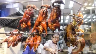 The Chinese Roasted Duck Tasted in Mong Kok, Hong Kong. Chinese Street Food.