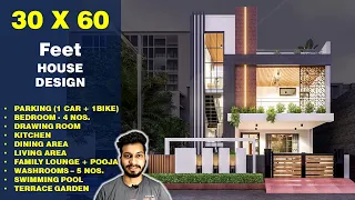 30X60 Feet, 200 Gaj. | 4BHK | SWIMMING POOL, 4 BIG BALCONIES | 30X60 Feet House Plan || DV Studio