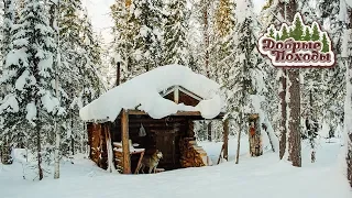 Hike in the taiga to a log cabin. North of Russia.
