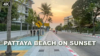 【4K】Walking around in Pattaya beach on sunset (2021)