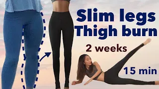 Slim legs & thigh burn?🔥secret easy workout | 2 weeks beginner challenge (15min,quiet,no equipment)