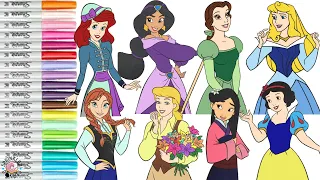 Disney Princess Coloring Book Compilation Snow White Aurora Anna Mulan Jasmine Belle Cinderella