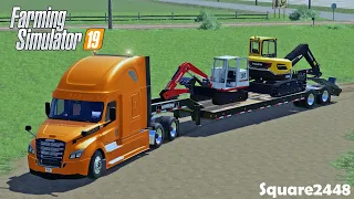 Freightliner Cascadia Hauling Excavators | County Line Map | New Truck FS19