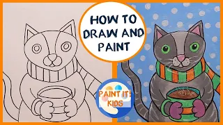 Beginner art for kids - How to Draw and Paint a Cat -  easy step by step kids art tutorials