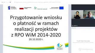 Szkolenie 20.10.2020 - Przygotowanie wniosku o płatność w ramach realizacji projektów z RPO WiM