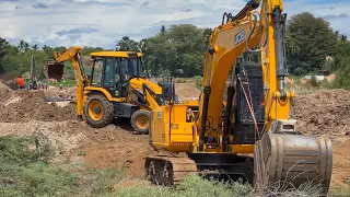 JCB 3DX Plus and JCB 145 Excavator Bridge Pillar Foundation Mud Filling and Making New Route