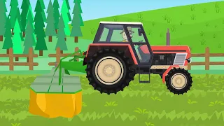 Small Red Tractor and Rotary Mower for Mowing the Grass - Brave Colorful Agricultural Vehicles