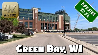 Driving Around Downtown Green Bay, Wisconsin and Lambeau Field in 4k Video