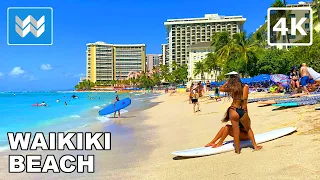 [4K] Waikiki Beach in Honolulu Hawaii - Walking Tour Vlog & Vacation Travel Guide 🎧 Relaxing Waves