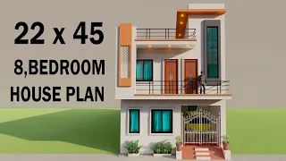 22X45 8 Bedroom House Car Parking House Planing,Duplex House Elevation,22 by 45 Makan Ka Naksha