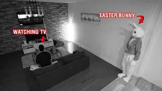 CAUGHT EASTER BUNNY ON OUR SECURITY CAMERAS AT 3 AM!! *UNBELIEVABLE*