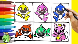 How to draw BABY SHARK FAMILY and PINKFONG - Drawing for Kids