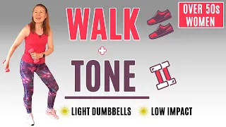 LOW IMPACT WALK WITH WEIGHTS for Women Over 50 | Fat Burning Exercises | NO JUMPING | Lively Ladies