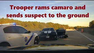 High Speed Pursuit with Camaro - He wrecks out on bridge and Trooper slams into him!