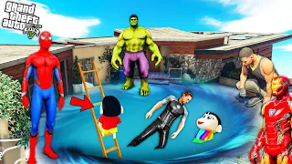 Franklin & Avengers Found A Big Water Hole Outside Franklin House In GTA 5 ! GTA 5 Avengers