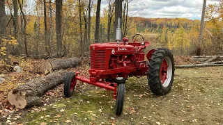 Farmall Super M Skidding Heavy Oak Logs Uphill - Making it Pull Without Making it Pull...