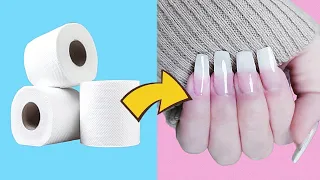 COMO HACER UÑAS CON PAPEL HIGIENICO / Resistente al agua y con un look natural / Sin usar lampara UV