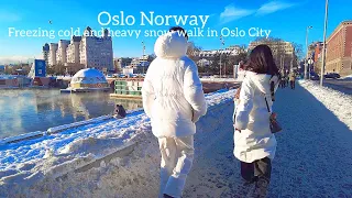 OSLO NORWAY, Heavy Snow And Freezing Cold Walk In Oslo City🇳🇴 Virtual Walking Tour 4K/60ftp