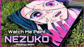 Acrylic Painting Kamado Nezuko on Wooden Panel with Resin ( Anime show DEMON SLAYER)