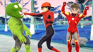 Spiderman Nick and Ironman Tani VS Hulk Zombie | Scary Teacher 3D Superheroes IRL Animation