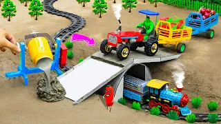 Diy tractor making mini concrete bridge for train safety #2 | diy fruit truck | @Sunfarming