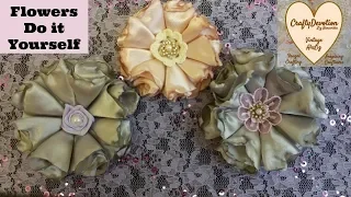Folded Satin Fabric Melted Flower Diy, Tutorial, Shabby Chic,  singed, wedding bridal flower