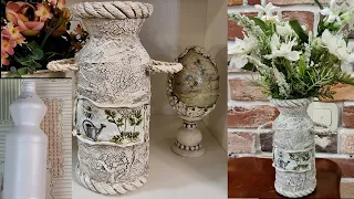 Винтажное кашпо из пластиковой бутылки. декупаж, декор. Vintage planter, decoupage, decor.