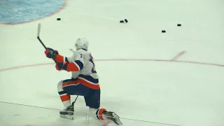 Mathew Barzal during pre-game warm-up at the Islanders @ Senators hockey game