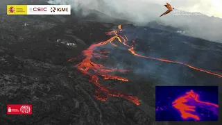 18/11/21 Primer vuelo de reconocimiento del cono y coladas. Erupción La Palma IGME