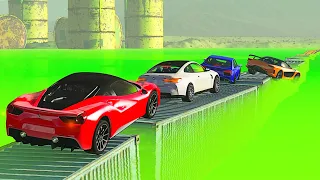 High Speed Cars Crossing Toxic Waste Lake Challenge - BeamNG.drive