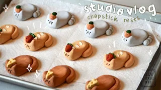 Studio Vlog  🥖✨ Making Chopstick Rests, Peaceful Clay Painting, No Talking Process!!