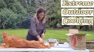 EXTREME OUTDOOR COOKING PT1 - Seasoning a whole lamb || Greek Style Roasted Lamb || Farm to Table ||